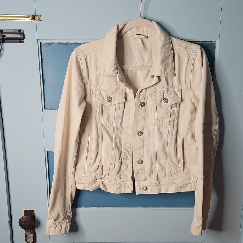 Free People Rumors Women's Cream Denim Jacket Small - Picture 2 of 11